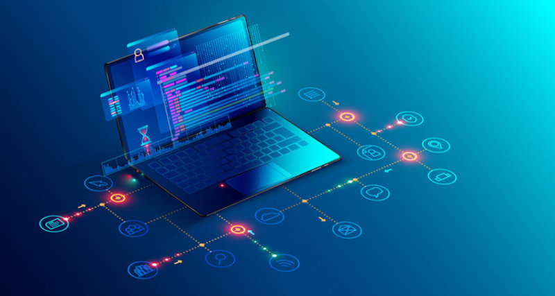 Software development and digital solutions on a laptop